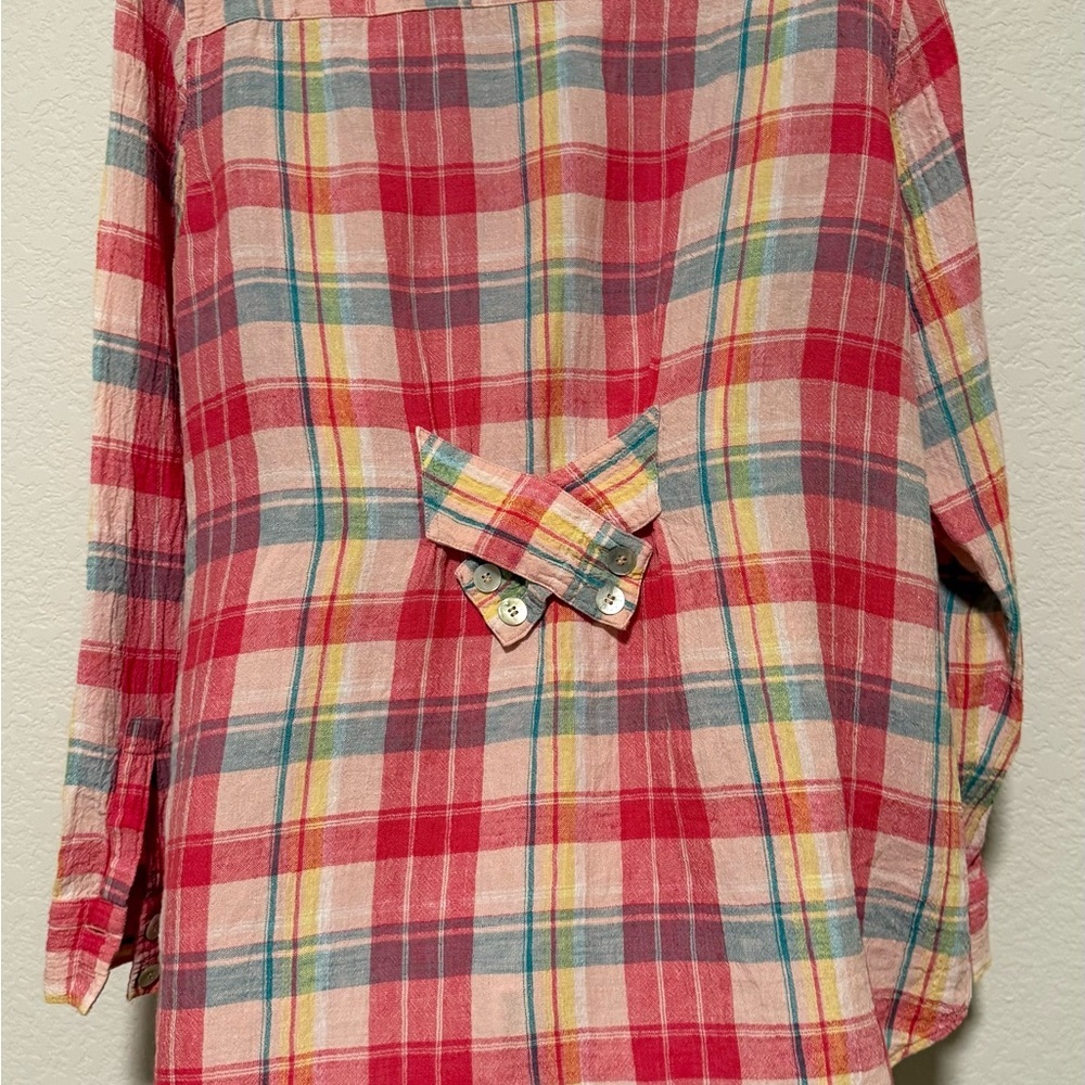 SOFT SURROUNDINGS Comfy Red and Green Button Down Shirt Womens Sz LARGE - Picture 2 of 14